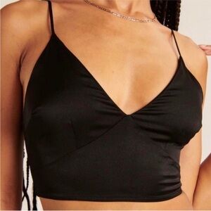 Abercrombie Black Satin V-Neck Crop Cami NWT